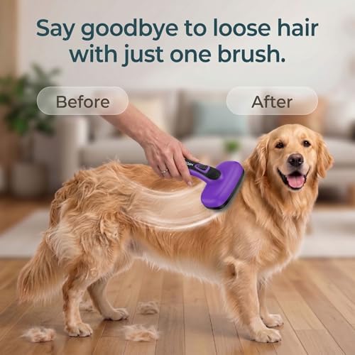 Self Cleaning Slicker Brush for Dog and Cat Shedding, Purple