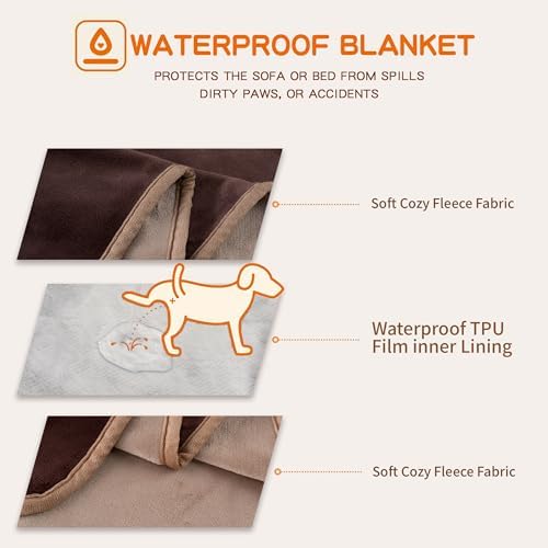Waterproof Brown Throw Blanket for Couch Sofa Bed