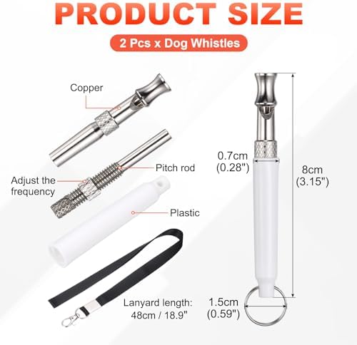 Dog Whistle, Dog Whistle to Stop Barking, Adjustable Ultrasonic Silent Pet Barking Stopper with Lanyard, (White, 2 Pcs), Intended for All Puppies/Recall Control/Command Training