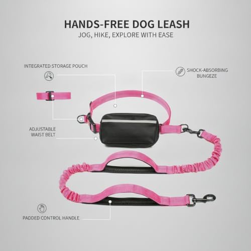 Hands-Free Dog Leash with Waist Pack, Shock-Absorbing Bungee Running Leash for Jogging and Hiking, Adjustable Polyester Belt with Storage Pouch (1 PC)