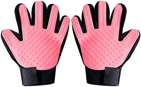 Pet Grooming Gloves – Deshedding & Bath Brush Gloves for Dogs, Cats & Horses, Gentle Hair Remover & Massage Mitt (Pink)