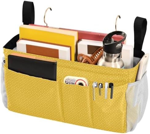 Bedside Caddy Hanging Bunk Bed Caddy Bed Organizer Hanging Pocket with 2 Hooks Bedside Storage Organizer Pocket Bag Holder Yellow