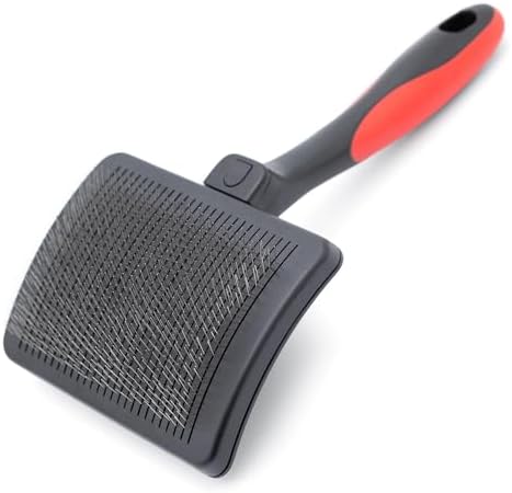 Jeffers Pet Self-Cleaning Slicker Brush for Dogs & Cats – Self Cleaning Button, Removes Tangles & Loose Hair, Non Slip Handle for Easy Grooming, Go To Gift for Pet Owners – Black, Red - Large