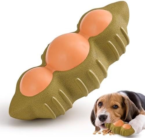 LIFLIX Treat Dispensing Dog Toy, Durable Rubber Enrichment Chew Toy for Small Medium Large Breeds, Interactive Puzzles Slow Feeder& Teeth Cleaning Toy, Soybean Shape