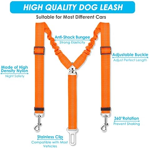 SlowTon Double Dog Seat Belt for Car with Elastic Bungee Buffer, Adjustable