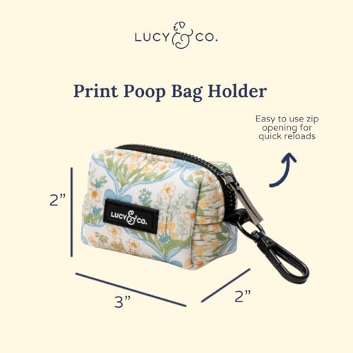 Lucy & Co. Sunshine and Daffodils Dog Poop Bag Holder and Dispenser, Clips to Leash, Water-Repellent Neoprene, Includes Refill Roll