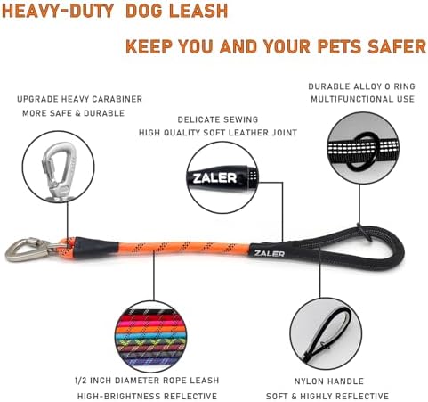 ZALER Short Dog Leash, 18 Inches Rope Traffic Leashes for Dogs, Reflective Dog Lead with O-Ring, Heavy Duty Pet Leash for Large and Medium Dogs (18'' Orange)