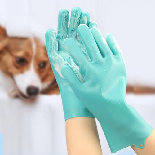 Pet Grooming Gloves Silicone Gloves with High-Density Teeth Enhanced Five Finger Design for Dogs Cats Bathing Massaging (Purple)
