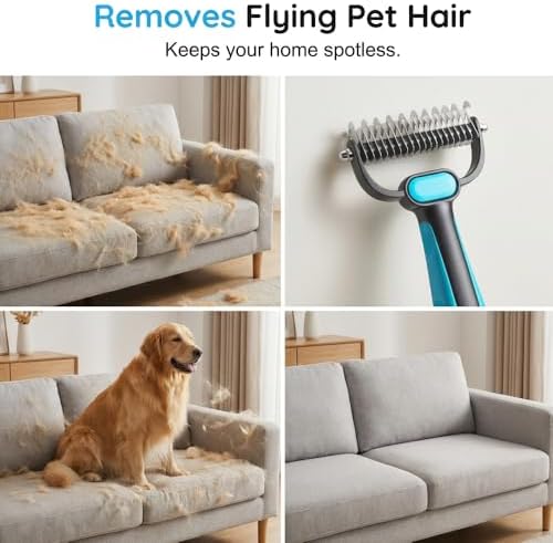 Double-Sided Pet Grooming Rake, Extra Wide Deshedding Tool for Long Hair Dogs & Cats, 2-in-1 Undercoat Rake with Stainless Steel Teeth, Pet Comb for Loose Hair (Large+Small-2PCS)