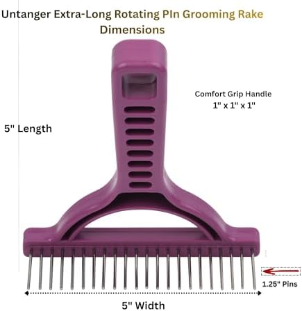 The Untangler Rakes for Grooming and Shedding -silky smooth rotating teeth to easily collect loose hair (Purple, Extra-Long)