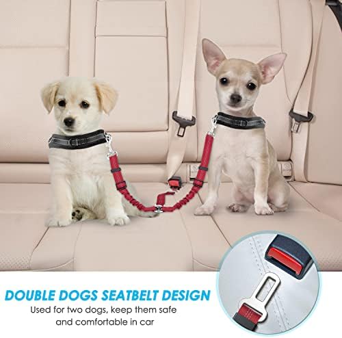 SlowTon Double Dog Seat Belt for Car with Elastic Bungee Buffer, Adjustable