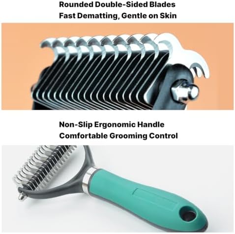 Pet Shedding Brush, Double-Sided Deshedding Grooming Tool with Undercoat Rake & Dematting Comb for Long Haired Dogs and Cats, Removes Loose Fur, Tangles & Matted Hair