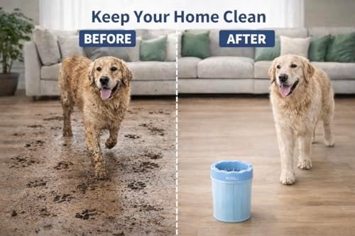 ROSLI Dog Paw Clianer Cup - Portable Pet Paw Washer for Dogs - Deep Cleaning Mud & Dirt - Silicone Brush - Easy to Use & Wash (Blue, Large) (Blue, Large)
