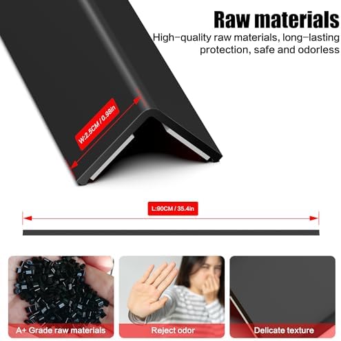 Wall Corner Protector, Walls Edge Protector, Self-Adhesive Wall Corner Guards, PVC Double Side Edge Protector, Furniture Stairs Guard (Black, 2pcs x 35.4" L x 1.97" W)