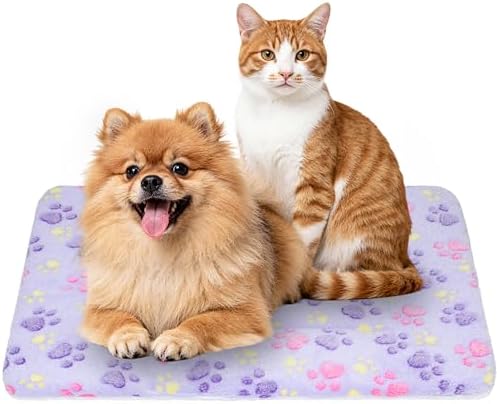 Dog Bed Mat,Soft Dog Kennel Pad with Cute Pattern (Purple Paw, L)