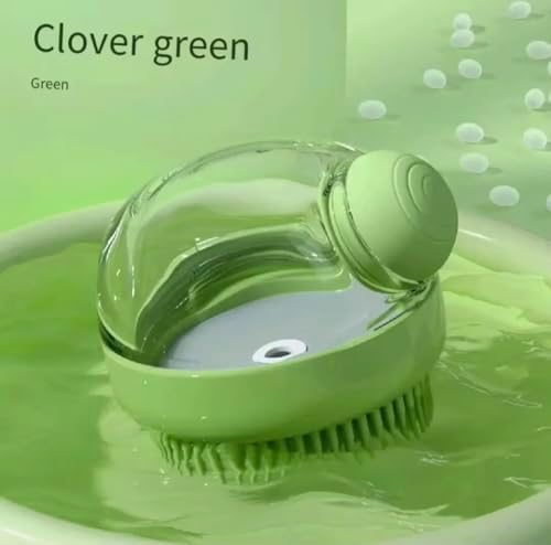 2-in-1 Pet Bath Brush with Shampoo Dispenser, Silicone Massage Grooming Tool for Dogs and Cats (Green)