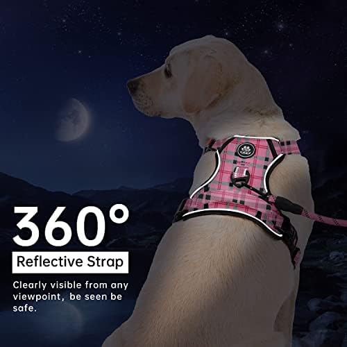 IVY&LANE No Pull Dog Harness for Large Dogs,Reflective Dog Vest Harness | No Choke,Fully Adjustable,Soft Handle,with Leash, Safety Belt and Storage Strap,Checkered Pink,L