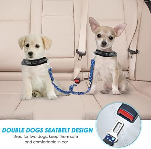 SlowTon Double Dog Seat Belt for Car with Elastic Bungee Buffer, Adjustable