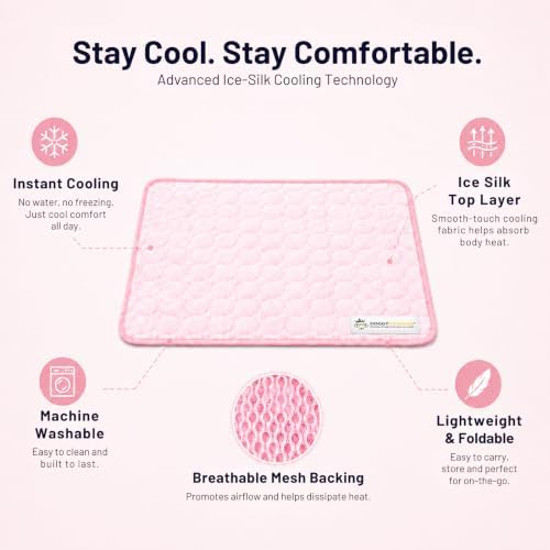 Doggykingdom Cooling Mat for Dogs – Ice Silk Self-Cooling Pet Pad for Dogs & Cats, Breathable Washable Cooling Pad for Crate, Kennel, Car & Floor, Summer Sleeping Mat, No Water Needed, Pink, Medium