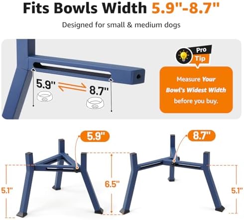 LOOBANI Elevated Dog Bowl Stand Adjustable 5.9"-8.7" Width for Seniors Dogs