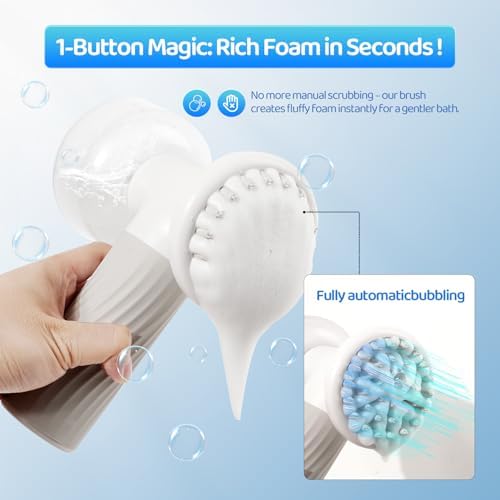 Furgo Dog Bath Brush with Automatic Shampoo & Foam Dispenser, Soft Silicone Massage Brush for Deep Cleansing, Nourishing & Grooming, Rechargeable Cat Foam Sprayer for All Hair Types Pets