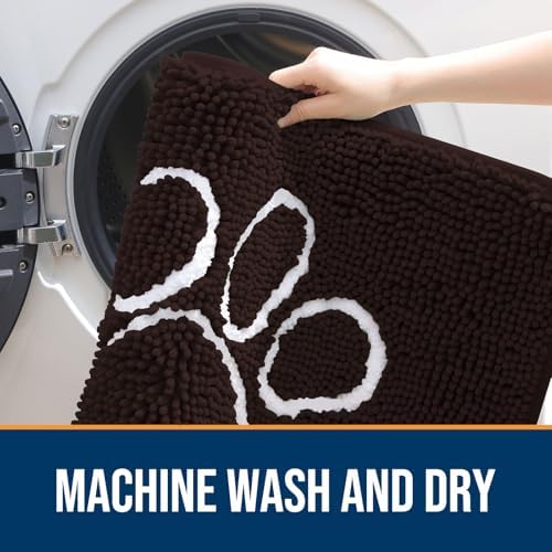 OLANLY Dog Door Mat for Muddy Paws 70x35, Paw Print Design Chenille Mud Mat