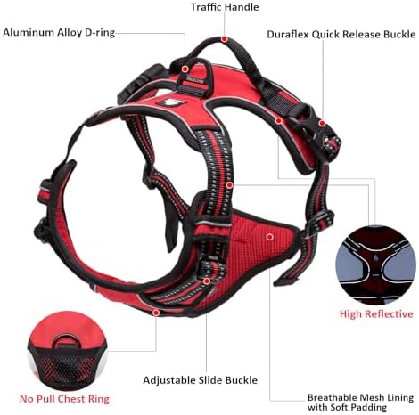 TRUE LOVE Adjustable No-Pull Dog Harness Reflective Vest, Black, S