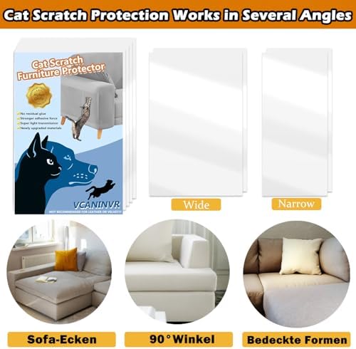12 Pack Cat Scratch Furniture Protector Anti-Scratch Deterrent Tapes Premium Cat Couch Protector with Strong Stickiness No-Residue for Couch Doors & Walls