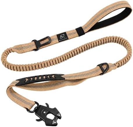 Raipult Tactical Shock Absorbing Bungee Dog Leash Heavy Duty, 4-6ft, Khaki