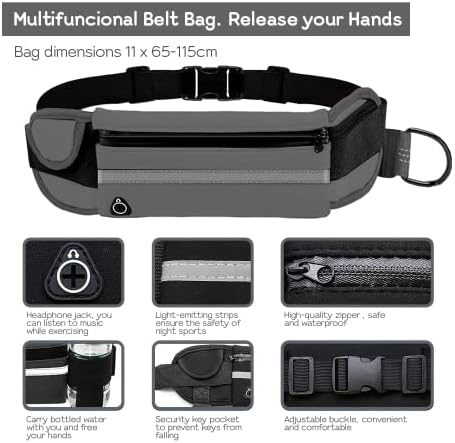 Hands Free Dog Leash with Waist Belt, Adjustable 5–7 ft Running Leash with Dual Handles & Shock Absorbing Bungee for Walking & Jogging (Grey)