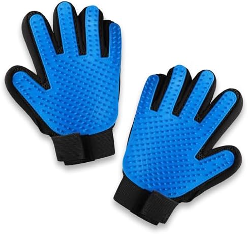 Pets First Dog Grooming Gloves Best Professional Deshedding, Brushing, Cleaning Mitt Tool for Small, Medium or Large Dogs & Cats. Fur & Hair Remover. Prevents Matted Coats. Soft Rubber Bristle Brush