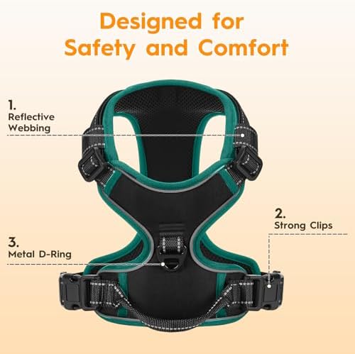 No Pull Dog Harness, No-Choke Soft Padded Reflective Dog Vest Harness with Front Clip & Top Handle, 2 Quick-Release Buckles, Adjustable for Small Medium Large Dogs