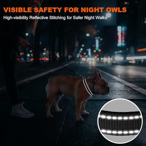 Taglory Reflective Small Dog Collar, Comfortable for Safe Night Walks,Black