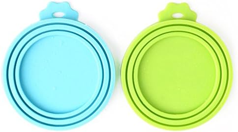 Comtim Pet Food Can Cover Silicone Can Lids for Dog and Cat Food(Universal Size,One fit 3 Standard Size Food Cans),Blue and Green