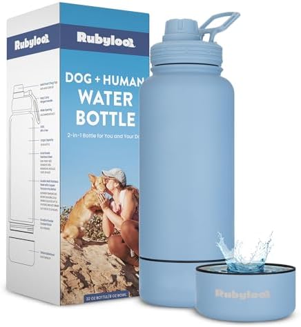 Rubyloo Dog Water Bottle with Detachable Bowl for Dog Lovers, Dusty Blue