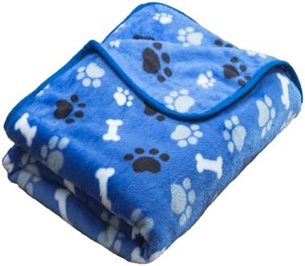 Dog Blanket Paw Bone Pattern 1 Pack 1 Super Soft Warm Flannel Sofa Cover Car Bed Protector, Urine Proof Washable Outdoor Pet Blanket for Puppy Large Dogs & Cats,80"*60" Blue