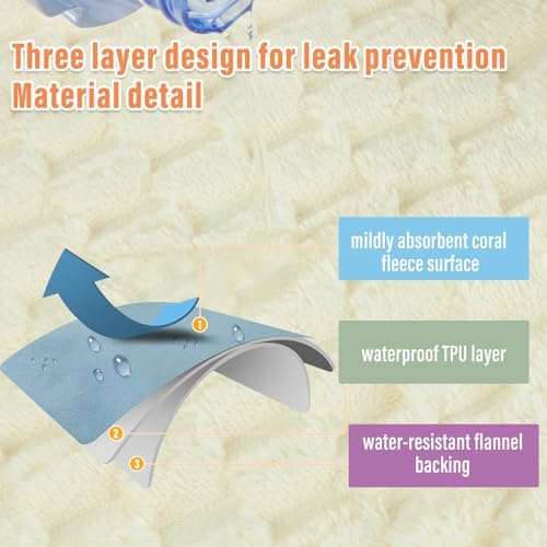 Ahinahwap Water Resistant Blanket for Bed Couch Sofa, Cat/Dog Blanket Waterproof Washable, Small Cozy Reversible Furniture Protector, Leakproof Throw (40"x60", Off-White/Cream)