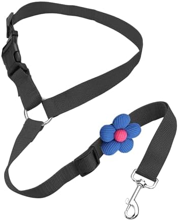 YAOHDAO Dog Seat Belt Harness for Car, Restraint Adjustable with Elastic Bungee Buffer Headrest for Vehicle, 360 Degree Swivel Nylon Pet Safety Seat Belts Car Harness (Black with Flowers)