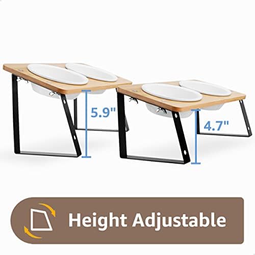 AYADA Elevated Cat Bowls Height Adjustable with Stand (Ceramic)