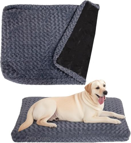 Faux Fur Dog Bed Covers – Ultra Soft Rose Velvet, Removable & Washable, Cozy & Durable,Large Pet Bed Cover Only (No Filling) – Gray, (Rose Velvet Dark Gray, 42" L x 28" W x 4.5" Th)
