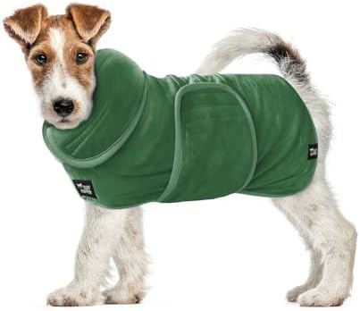Tuff Pupper Fast Drying Dog Bath Robe | 800 GSM Plush Dog Towel Bathrobe/Dressing Gown | Super Absorbent Pet/Puppy Bathrobe | Adjustable Hood & Belly Strap | Super Soft | Fast Drying (XS, Green)