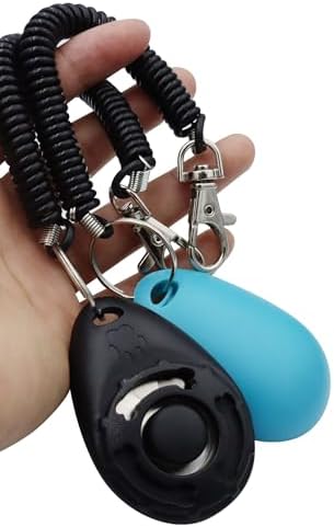 Pet Training Clicker with Wrist Strap - Dog Training Clickers (New Black + Blue)