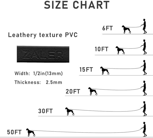 ZALER Long Dog Leash Waterproof Training Leashes 50ft 30ft 20ft 15ft 10ft 6ft, Odor Proof Recall Long Line Lead with Aviation Aluminum Carabiner Clip for Small, Medium, Large Dogs (15FT, Black)