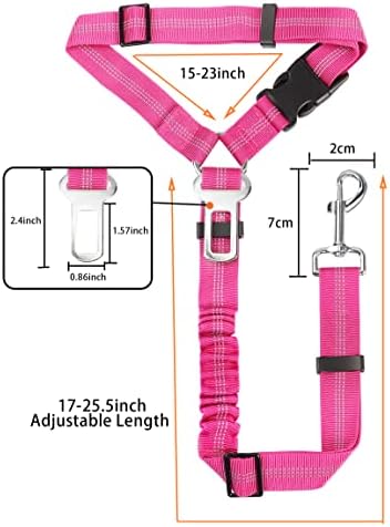 YAOHDAO Dog Seat Belt Harness for Car, Restraint Adjustable with Elastic Bungee Buffer Headrest for Vehicle, 360° Swivel Carabiner Nylon Pet Safety Seat Belts Heavy Duty Car Harness for Dogs Rosy Red