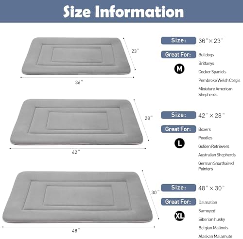 Dog Bed Soft Dog Crate Bed Pad Mat, 42 in Non Slip Bottom Washable Beds for Large Dogs, Pet Bed Mattress Kennel Pad, Clay Gray