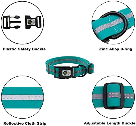 Nimble Reflective Waterproof Dog Collar Adjustable Odor Resistant Easy Clean Pet Collar for Small Medium Large Dogs Night Walking Outdoor Rainy Use (Large (15.35”-24.8”inches), Emerald Green)