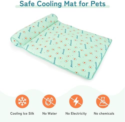 PUMYPOREITY Cooling Dog Bed, Pet Cooling Mat with Pillow, Ice Silk Cooling Dog Blanket, Self Cooling Pad for Cat,Dog, Washable Summer Pet Mat for Kennel, Crates, Sofa, Floor, Green, S