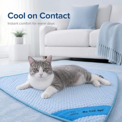 Pet Cooling Mat for Dogs & Cats – Ice-Silk Breathable Washable Foldable Cooling Blanket, Durable Portable Non-Slip Dog Bed for Crate, Kennel, Car & Outdoor Use, Blue 27.6 x 21.6in Medium