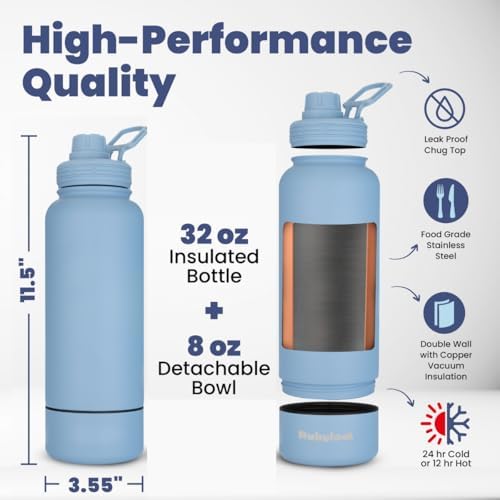 Rubyloo Dog Water Bottle with Detachable Bowl for Dog Lovers, Dusty Blue
