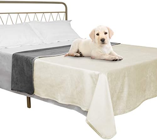 Ameritex Pet Bed Blanket Reversible 100% Waterproof Velvet Super Soft for Sofa and Bed (68x82 Inches, Cream+Grey)